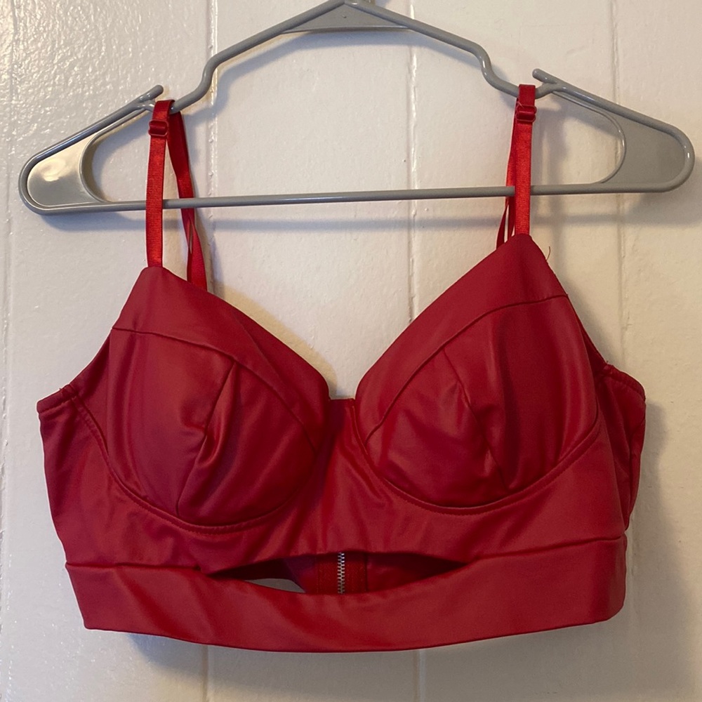 Papaya Faux Red Leather Bra Top